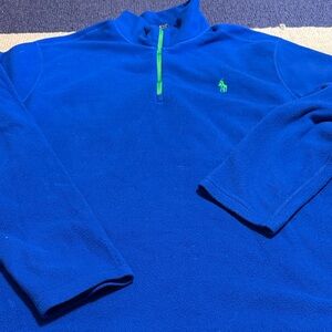Polo by Ralph Lauren Men's Royal Blue Zip-Up Sweater with Neon Green Detail